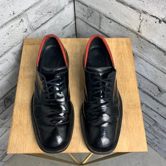 Gucci Vintage 90s Black Patent Leather Square Toe Derby Shoe - Picture 2 of 11